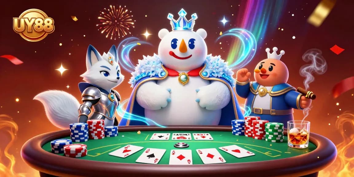 Enhance your gameplay at UY88 with a vibrant, energetic casino scene featuring poker elements.