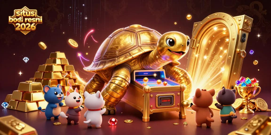 Exciting game action at situs judi bola resmi 2026 with a golden tortoise pinball machine and treasures.