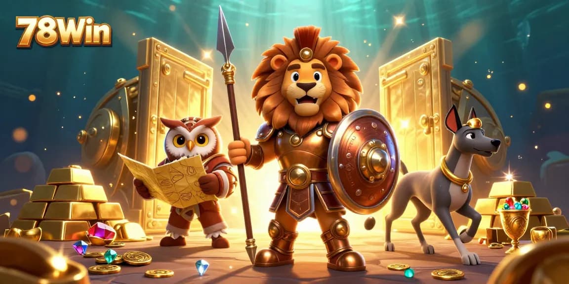 Experience the excitement of 78Win with a vibrant 3D casino-themed illustration showcasing dynamic gaming elements.