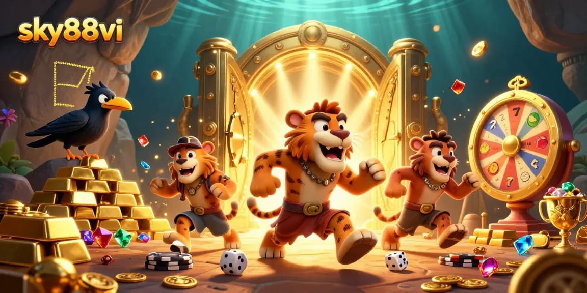 Sky88vi's lively caveman casino scene features a thrilling prehistoric atmosphere with ancient gaming elements.