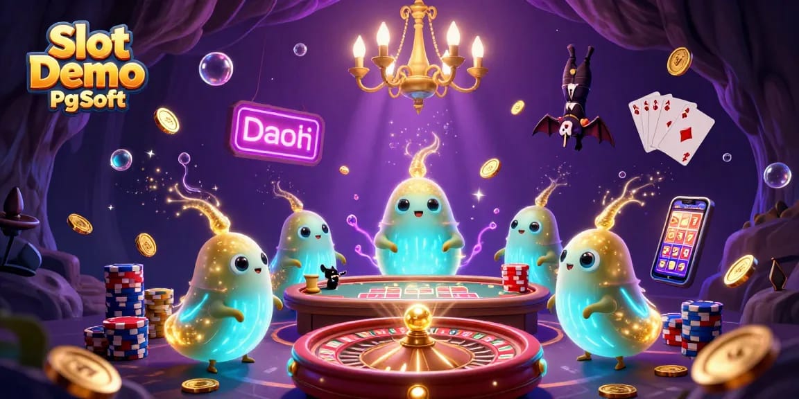 Illuminate your wins with Slot Demo Pg Soft in this vibrant 3D casino scene featuring unique characters and exciting game elements.