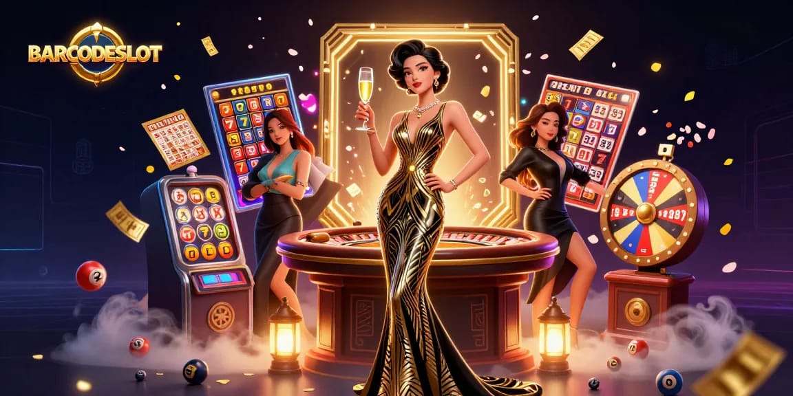 Experience the thrill of winning with BARCODESLOT in a vibrant and dynamic casino scene.