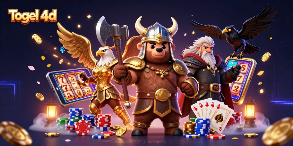 Experience Togel 4d action with characters surrounded by cascading coins and vibrant casino elements.