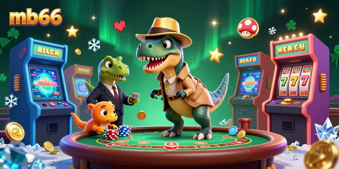 Experience the thrill at mb66 with a cartoon velociraptor card counter in action at a blackjack table.