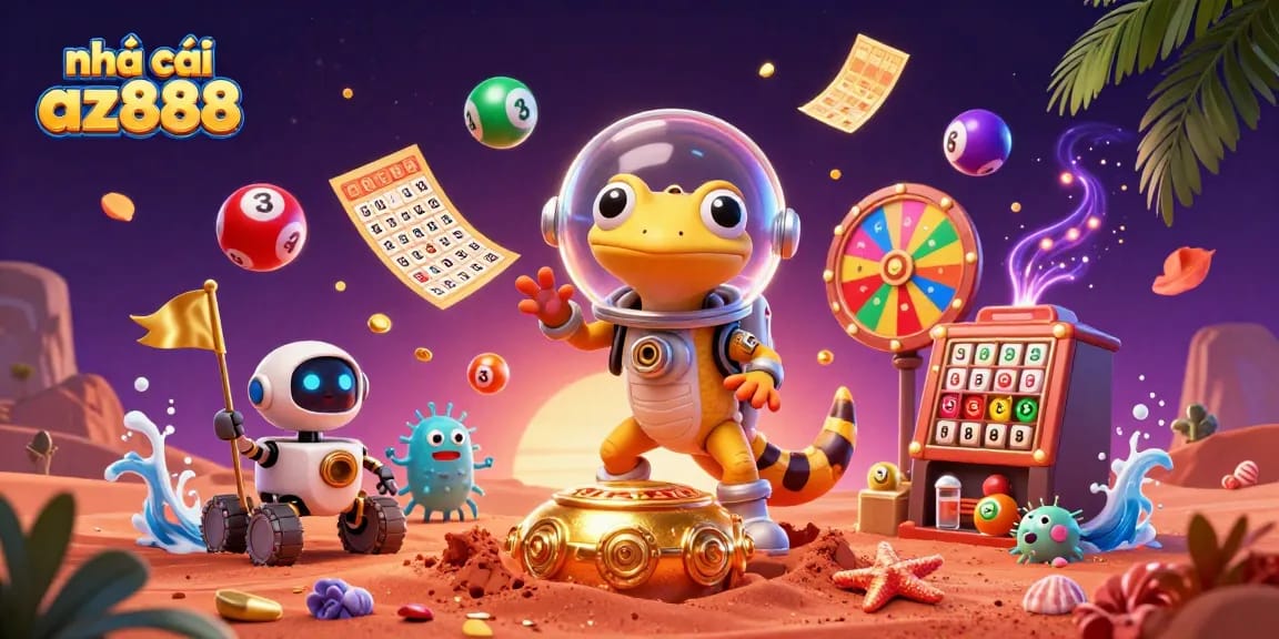 Experience the excitement of nhà cái az888 with vibrant casino elements in a unique Martian setting.