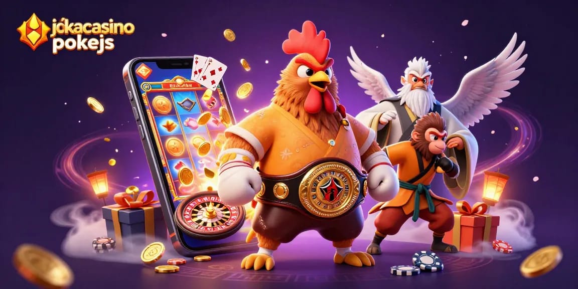 Engage with jokacasino pokies through a vibrant 3D casino scene populated by characters and gaming elements.