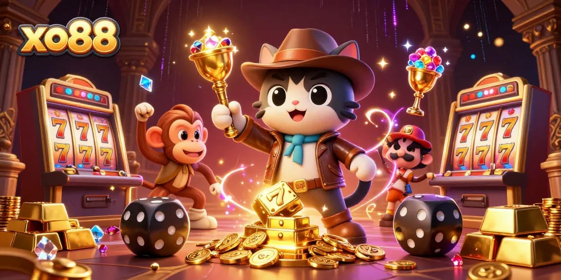 Spin winning symbols and treasures at xo88's exciting slot adventure scene.