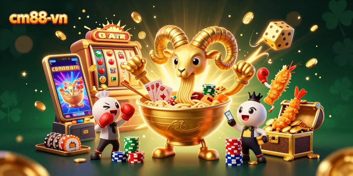Win big with cm88-vn's vibrant casino scene featuring characters and exciting game elements.