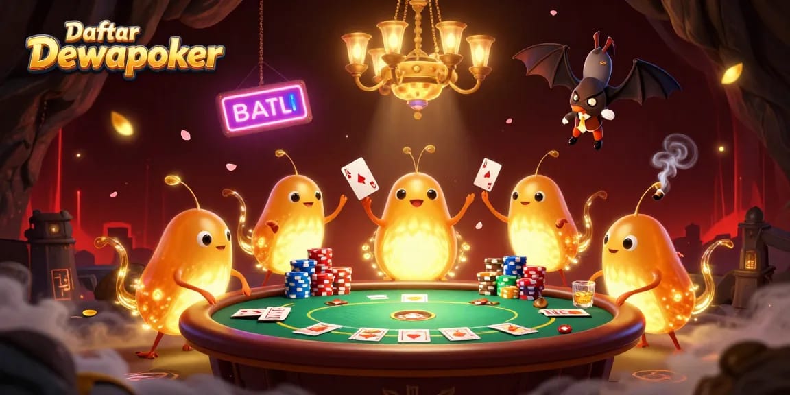 Bet big and win at Daftar Dewapoker while enjoying a vibrant casino atmosphere lit by glowworms.