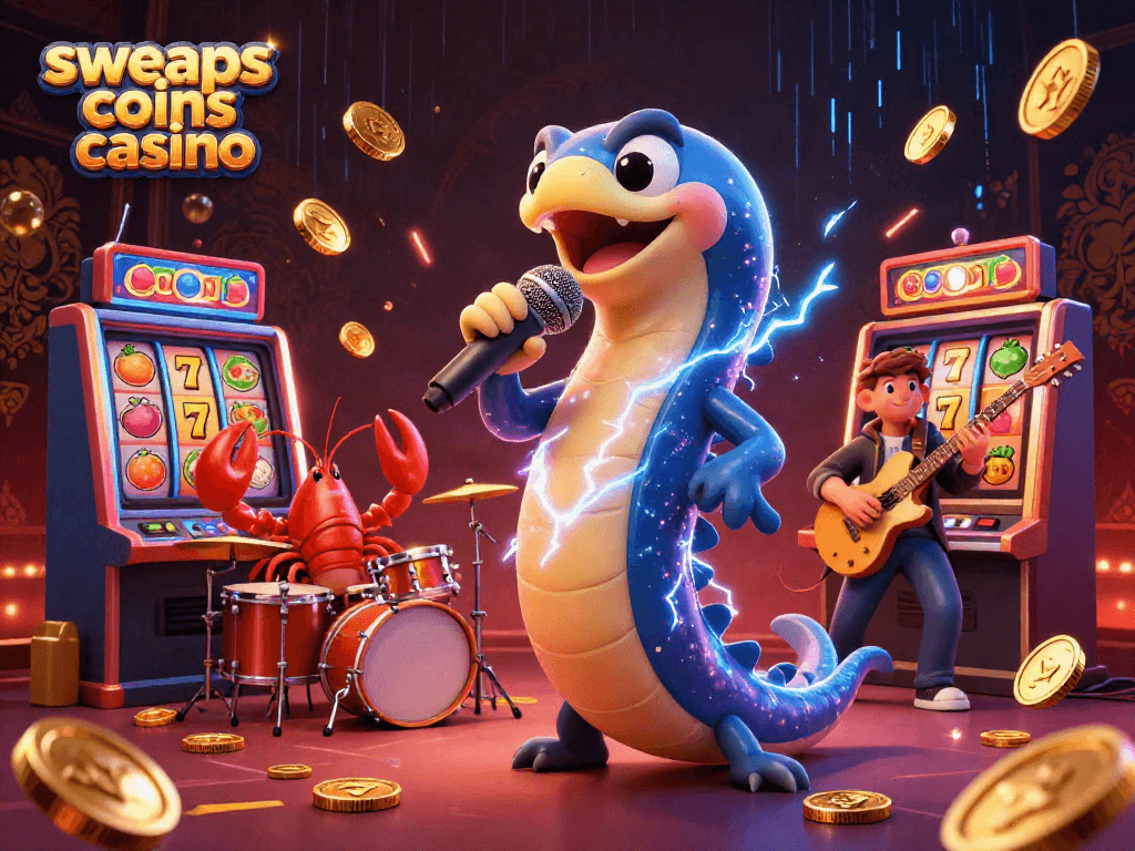 Experience excitement at sweeps coins casino with a musical underwater casino scene featuring unique characters and game elements.