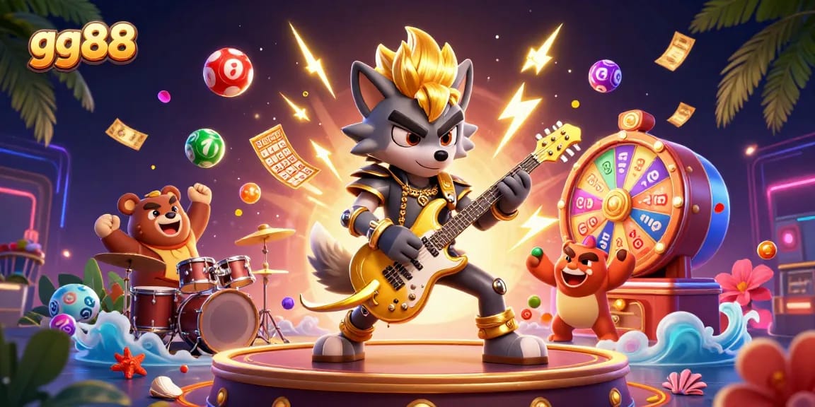 Join the excitement at gg88 as the rock star wolf and drummer bear electrify the casino stage.