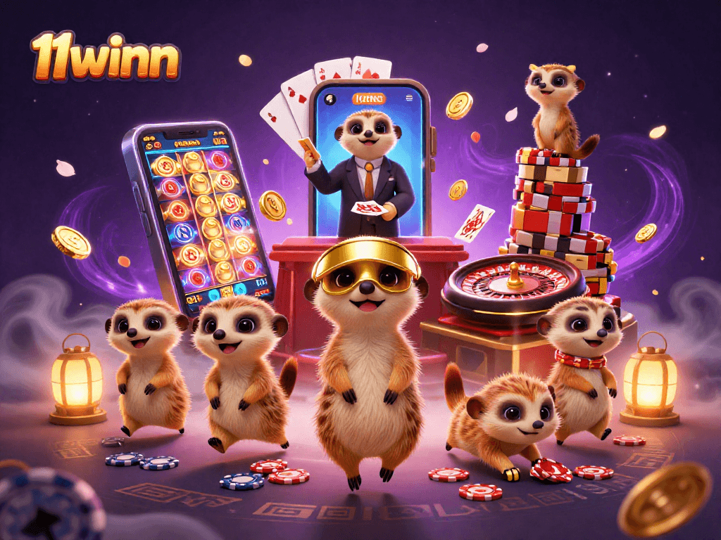 Experience thrilling action at 11winn's casino with meerkats managing games and winning big!