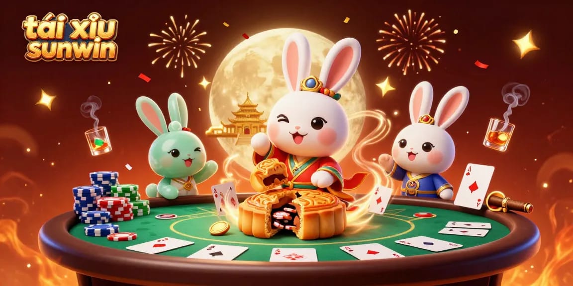 Engage in tài xỉu sunwin while experiencing a vibrant lunar poker scene with festive elements.