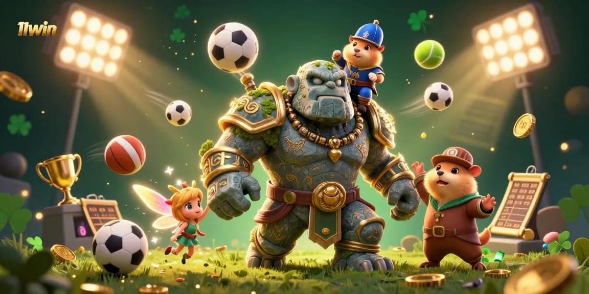 Bet on victory with 11WIN in a dynamic 3D illustration of sports excitement.