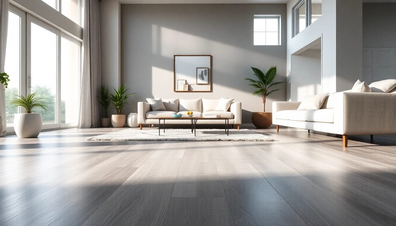 Showcase of flooring lvp in a modern living room with sunlight and elegant furnishings.