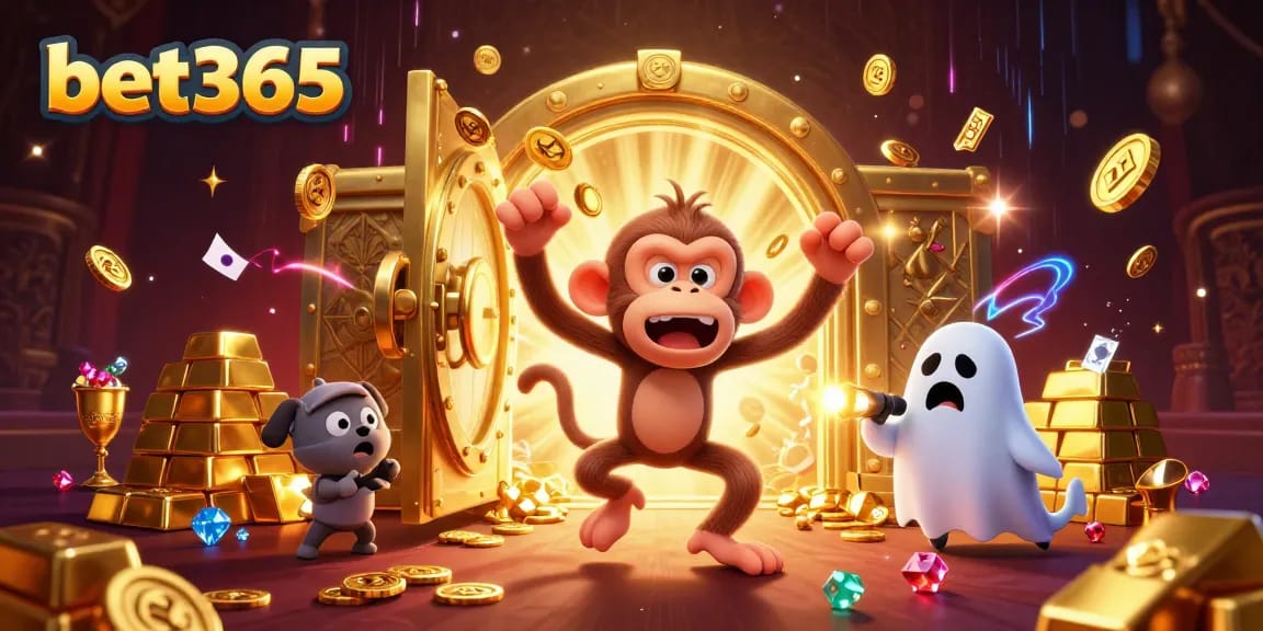 Experience the excitement of bet365 with a playful poltergeist monkey and a ghost-hunter puppy in a treasure-filled casino