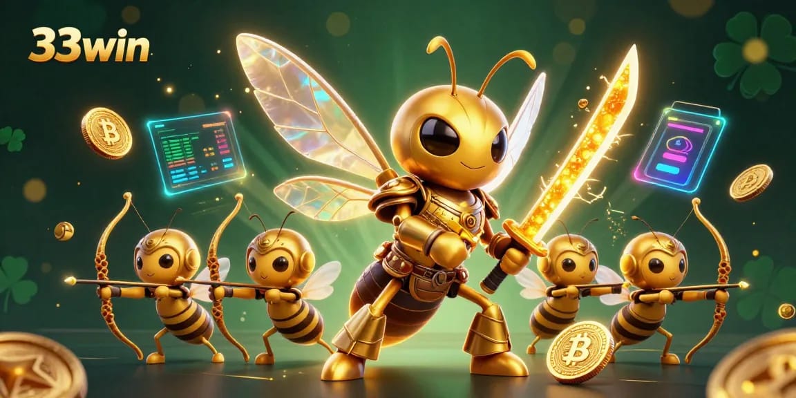Engage with the 33win casino experience through immersive 3D action of samurai hornets and crypto coins.