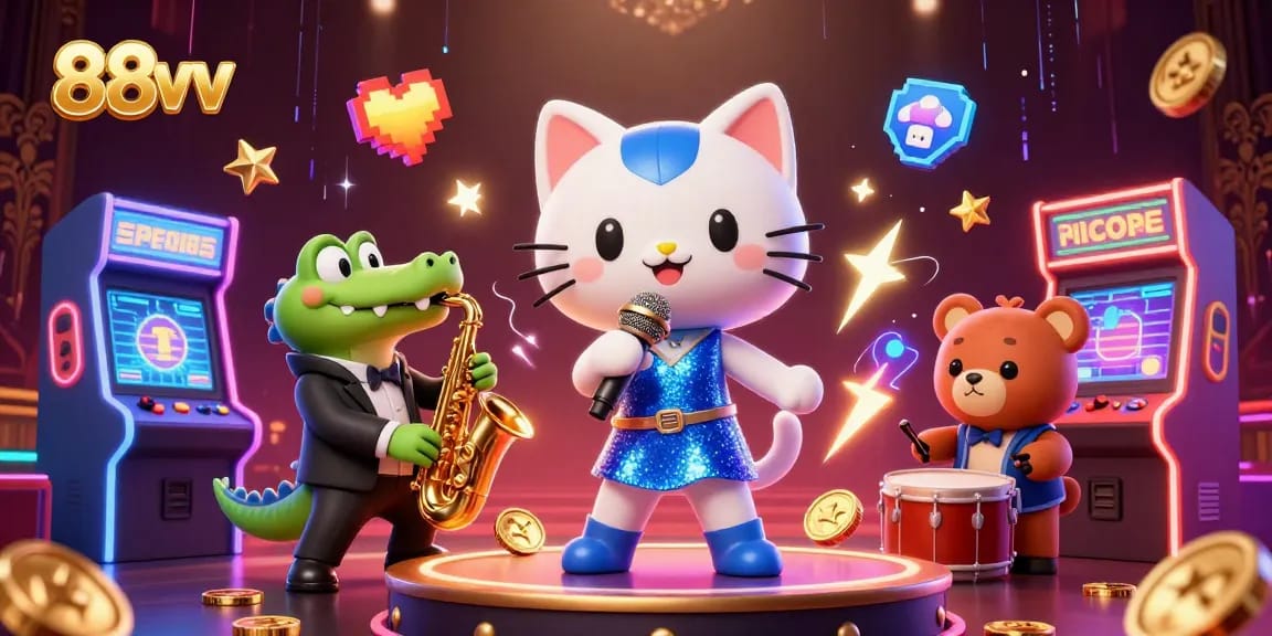 Experience vibrant action at 88vv casino with a jazzy cat and unique gaming elements.
