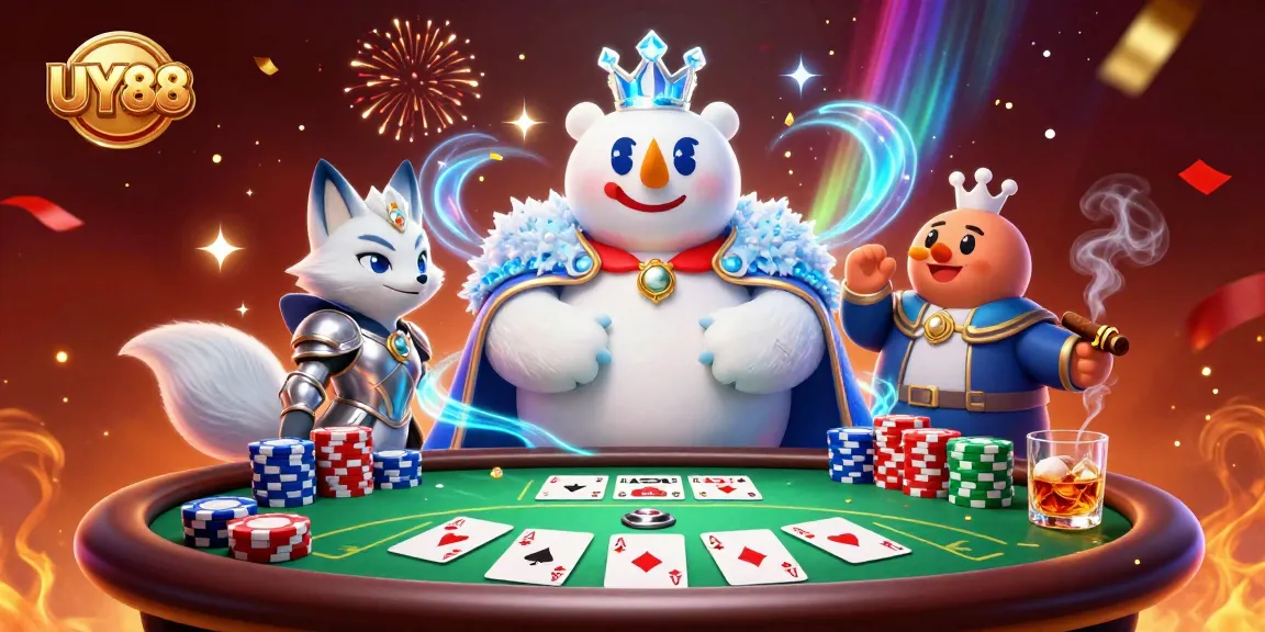 Enhance your gameplay at UY88 with a vibrant, energetic casino scene featuring poker elements.