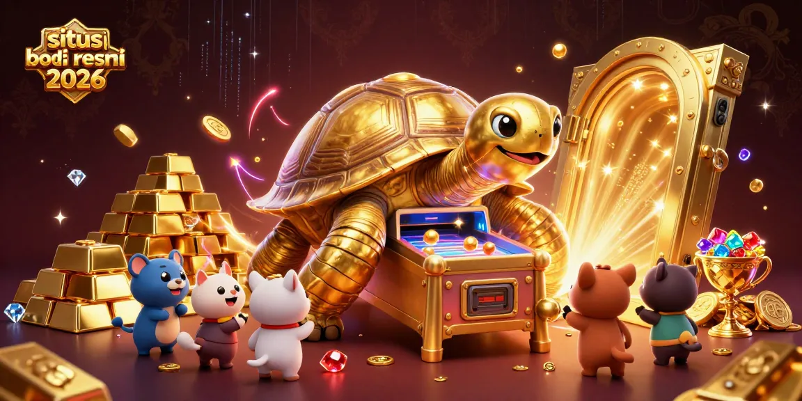 Exciting game action at situs judi bola resmi 2026 with a golden tortoise pinball machine and treasures.