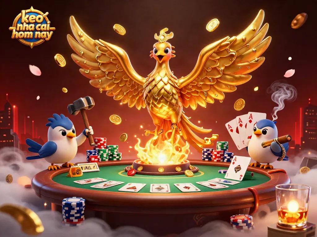 Engage with keo nha cai hom nay through a vibrant 3D illustration showcasing casino elements and a golden phoenix.