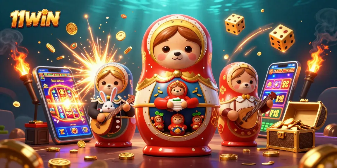 Play and win big with 11WIN at a vibrant online casino showcasing exciting gaming elements.