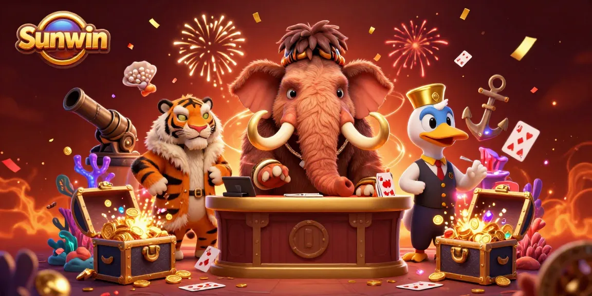 Experience winning thrills with Sunwin at this vibrant casino scene featuring captivating characters