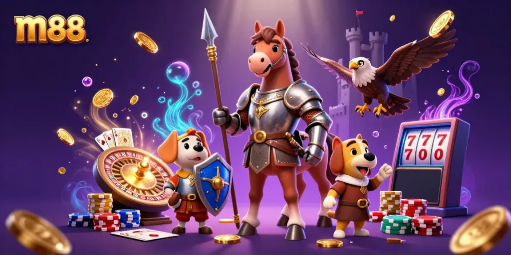 Experience the gaming excitement with m88 through a vibrant 3D casino scene.