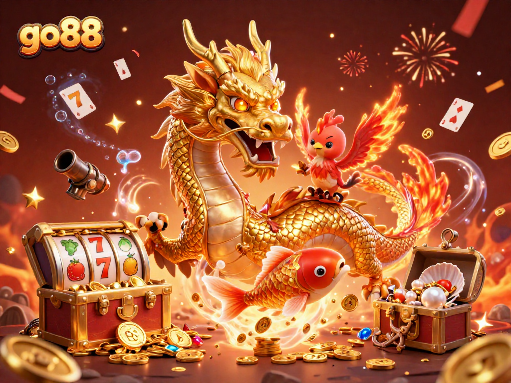 Experience the excitement of go 88 with vibrant 3D characters amid dynamic gaming elements and treasure!