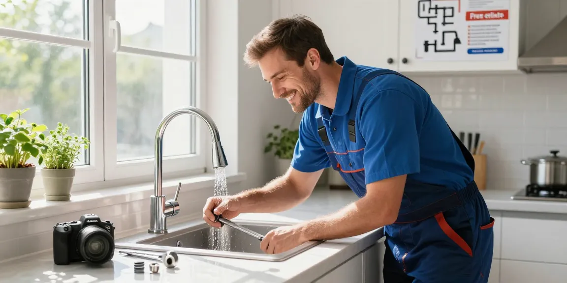 Dedicated affordable plumber San Diego fixing a kitchen sink, showcasing professional service in a bright, modern kitchen.