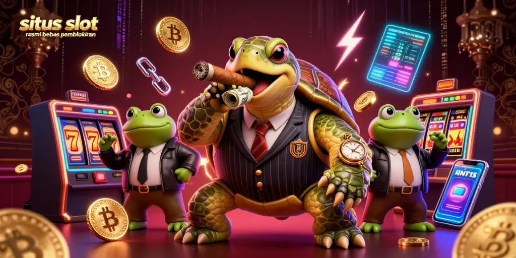situs slot resmi bebas pemblokiran showcases dynamic casino characters with vibrant gaming elements.