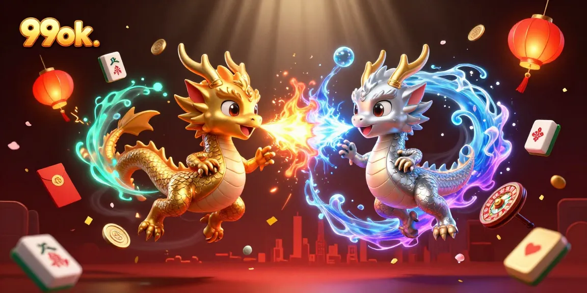 Engage in winning strategies at 99ok. casino with vibrant dragons and festive game elements.