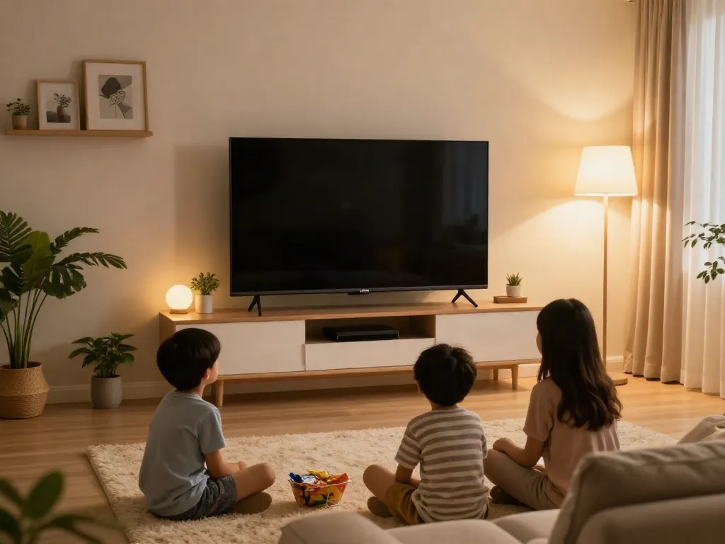 Haier Television Price in Bangladesh showcased in a cozy living room with family enjoying a movie.