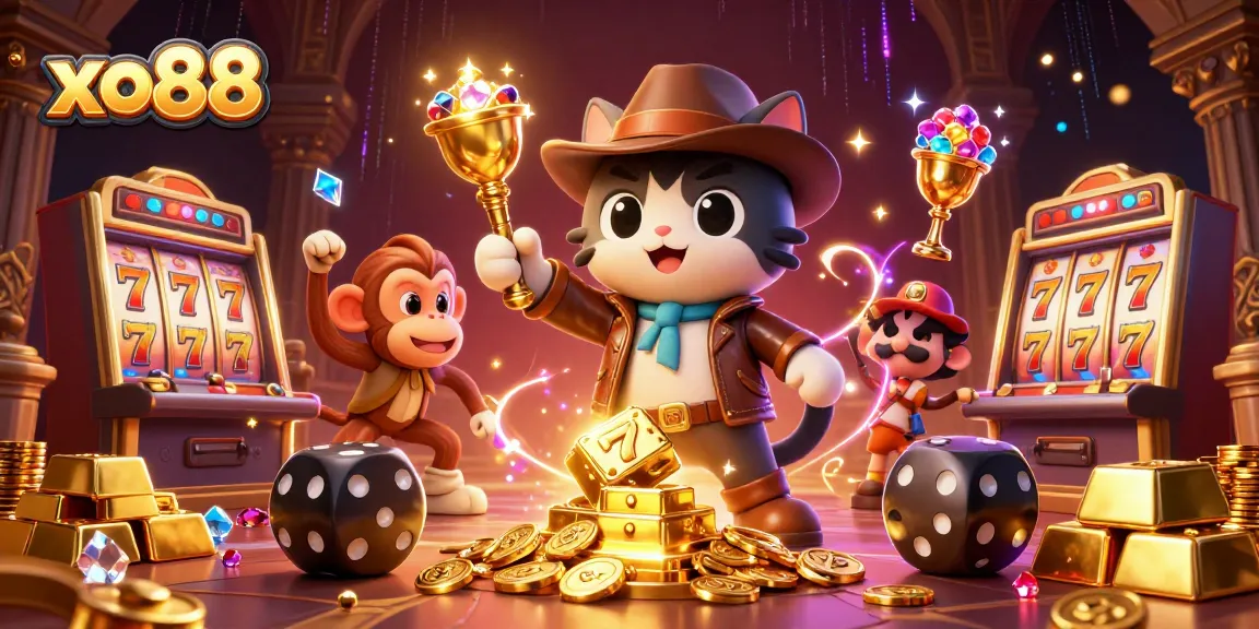 Spin winning symbols and treasures at xo88's exciting slot adventure scene.