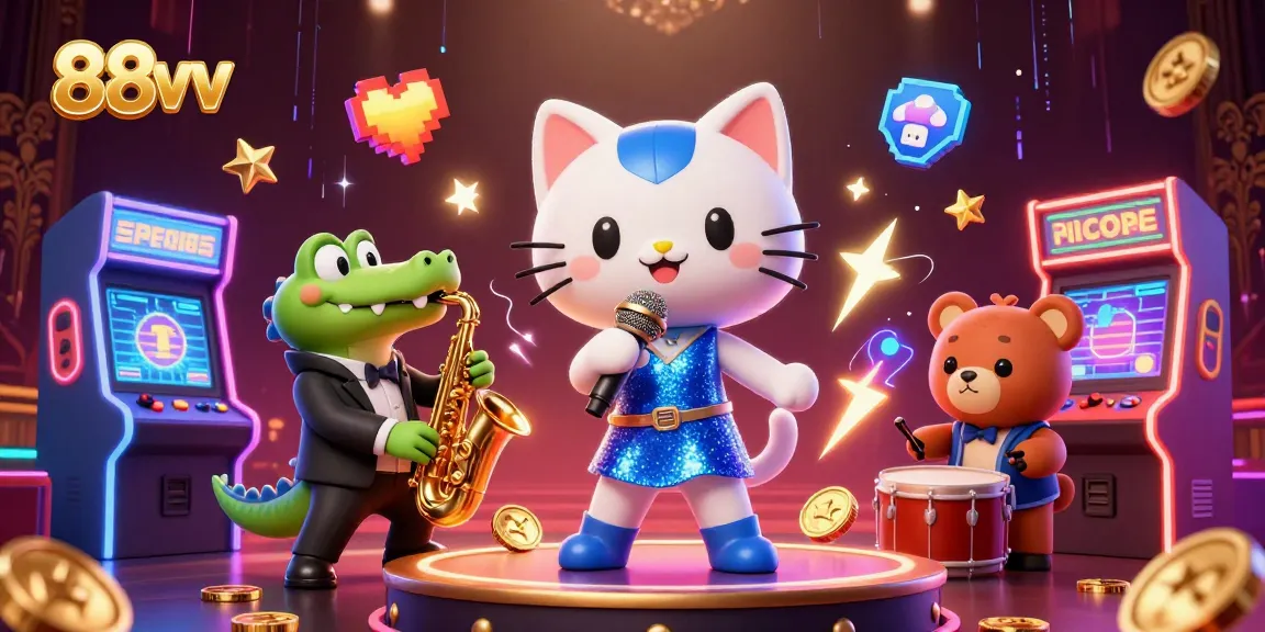 Experience vibrant action at 88vv casino with a jazzy cat and unique gaming elements.