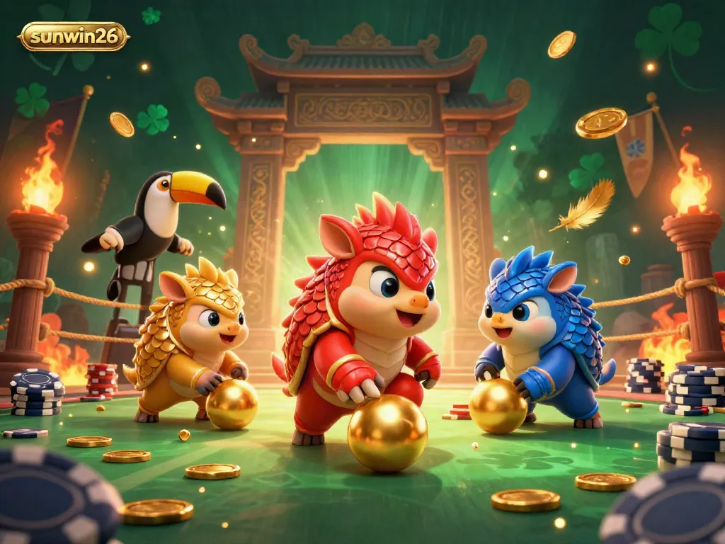 Experience thrilling gameplay with sunwin26 pangolins battling in a vibrant casino scene.