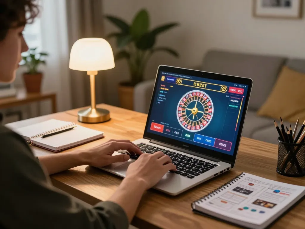 Player engaging in online roulette at CM88, highlighting strategic gameplay in a cozy home setting.