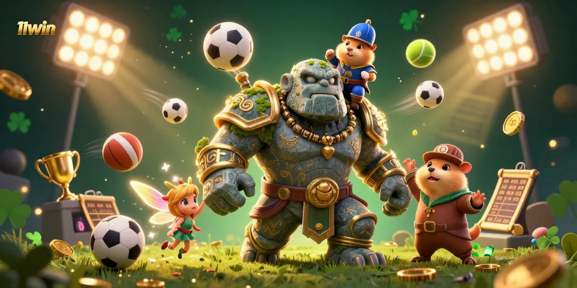 Bet on victory with 11WIN in a dynamic 3D illustration of sports excitement.